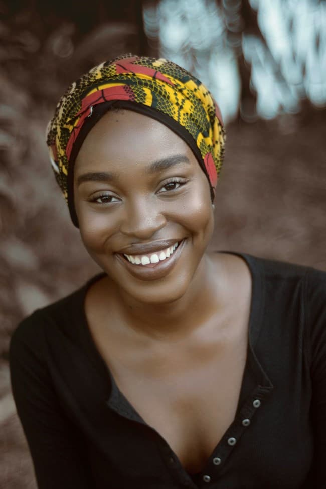 Smiling woman photographed in Lagos